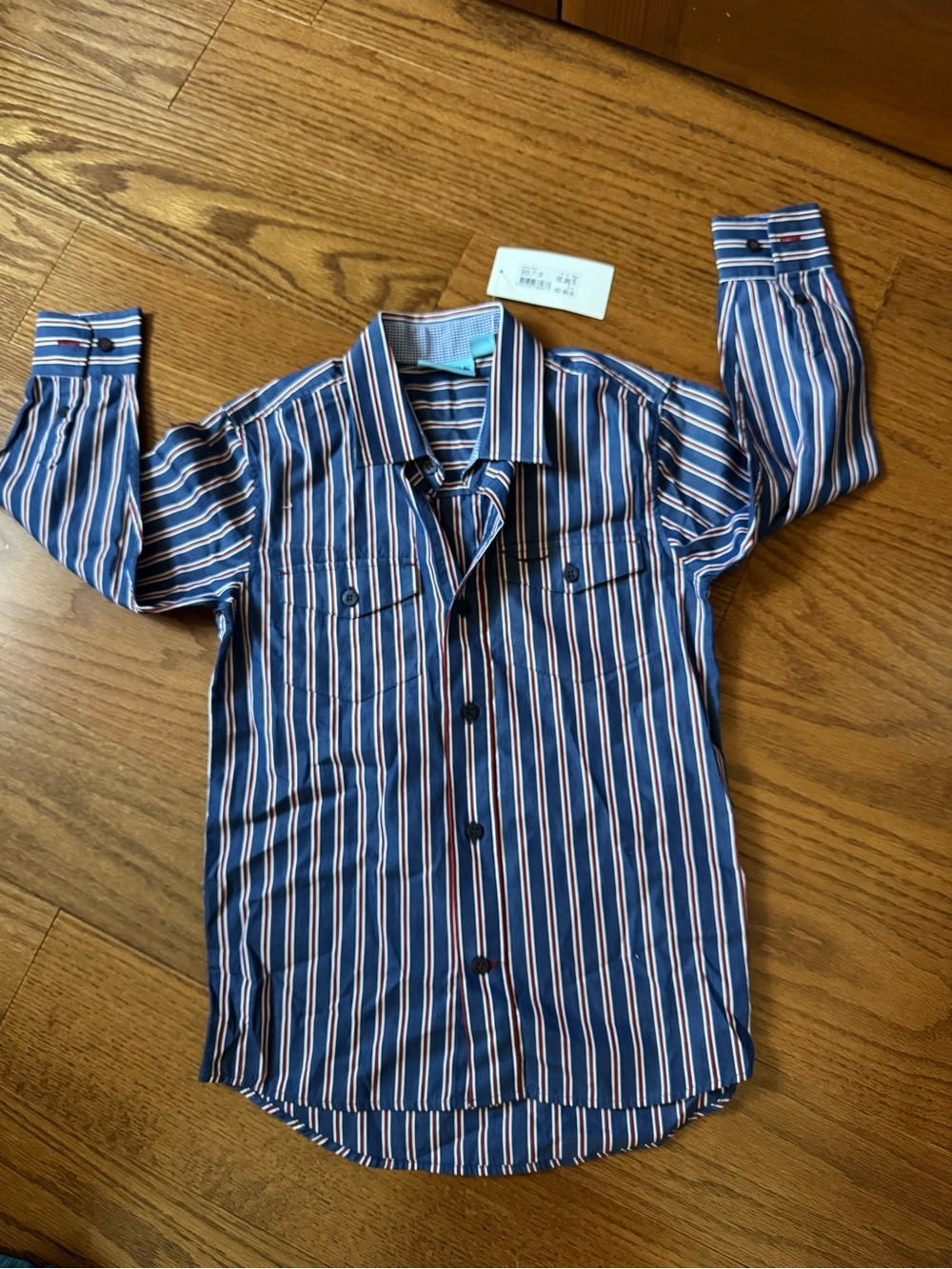 Boys Colts RM Williams Navy White Stripe Button-Up Dress Shirt Sz 6